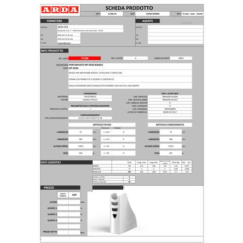 Portariviste ARDA Mydesk polistirolo bianco 7,5x26,6x27,8 cm 7118B